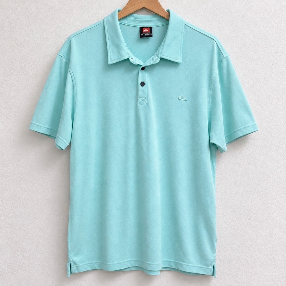 Quiksilver Mens Polo Shirt Large Aqua Blue Short Sleeve Y2K Cotton Blend Tee